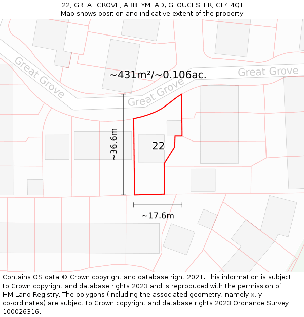 22, GREAT GROVE, ABBEYMEAD, GLOUCESTER, GL4 4QT: Plot and title map