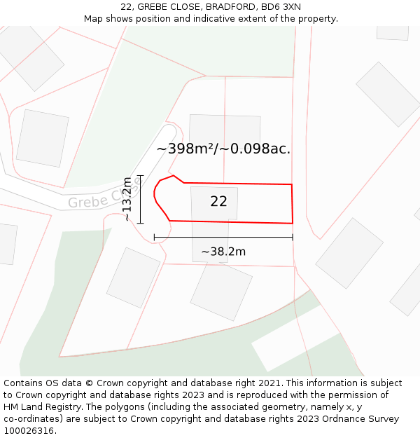 22, GREBE CLOSE, BRADFORD, BD6 3XN: Plot and title map
