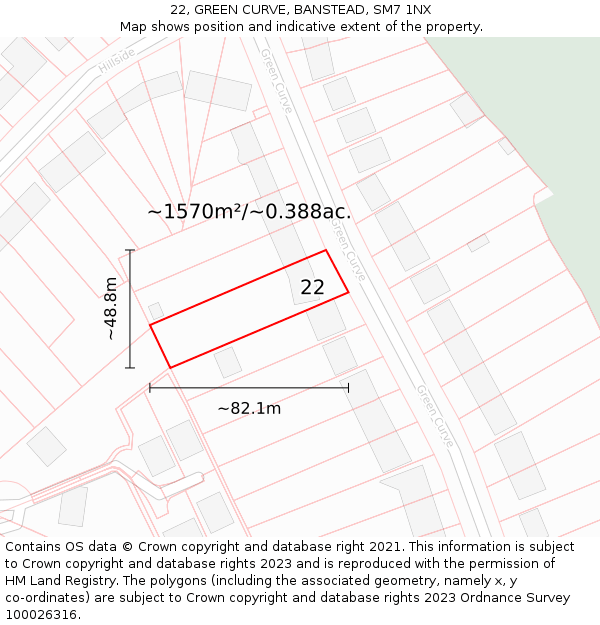 22, GREEN CURVE, BANSTEAD, SM7 1NX: Plot and title map