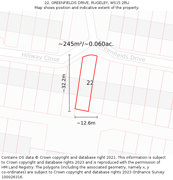 22, GREENFIELDS DRIVE, RUGELEY, WS15 2RU: Plot and title map