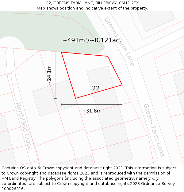 22, GREENS FARM LANE, BILLERICAY, CM11 2EX: Plot and title map