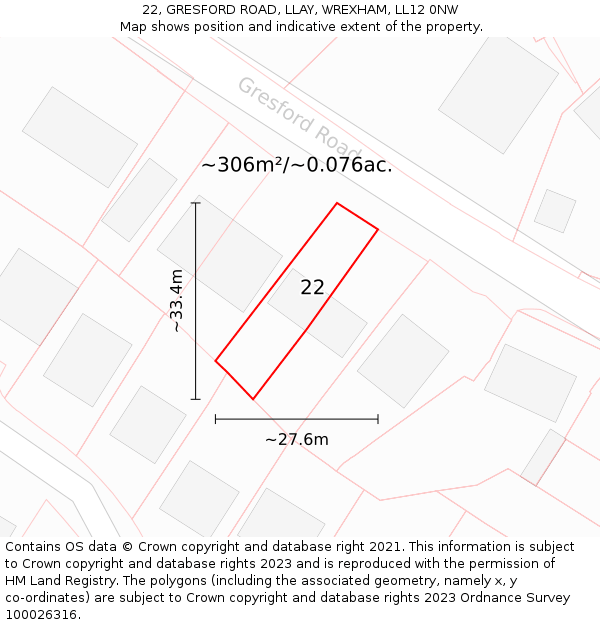 22, GRESFORD ROAD, LLAY, WREXHAM, LL12 0NW: Plot and title map