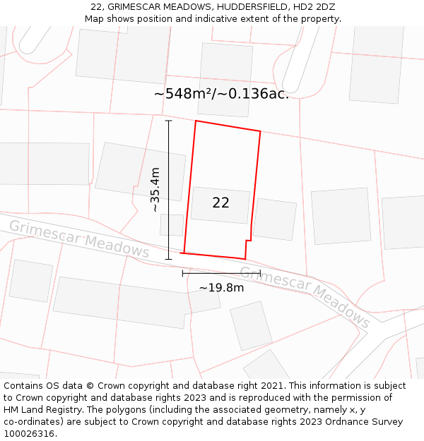 22, GRIMESCAR MEADOWS, HUDDERSFIELD, HD2 2DZ: Plot and title map