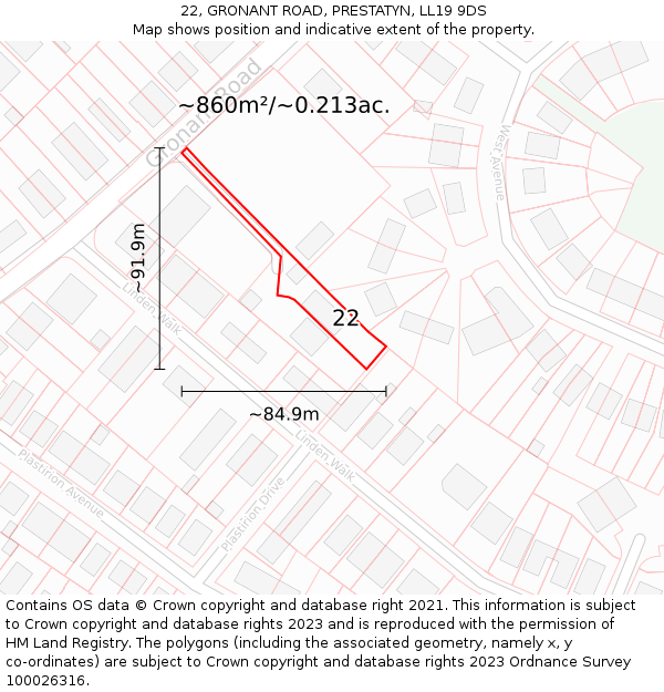 22, GRONANT ROAD, PRESTATYN, LL19 9DS: Plot and title map