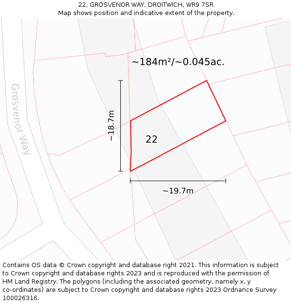 22, GROSVENOR WAY, DROITWICH, WR9 7SR: Plot and title map