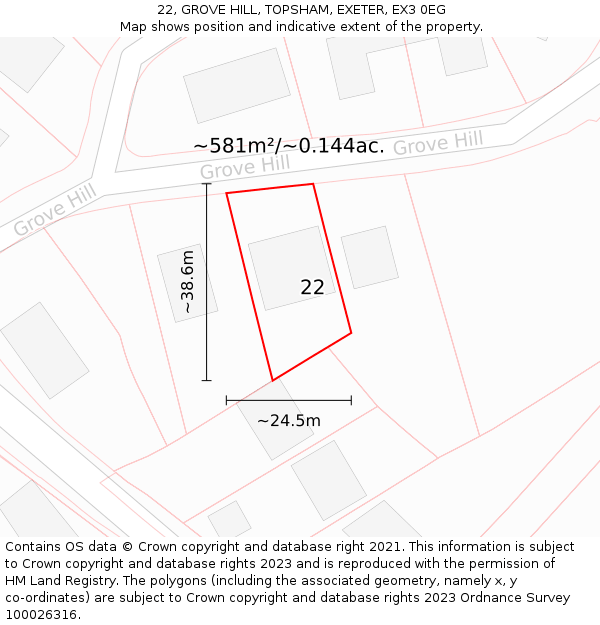 22, GROVE HILL, TOPSHAM, EXETER, EX3 0EG: Plot and title map