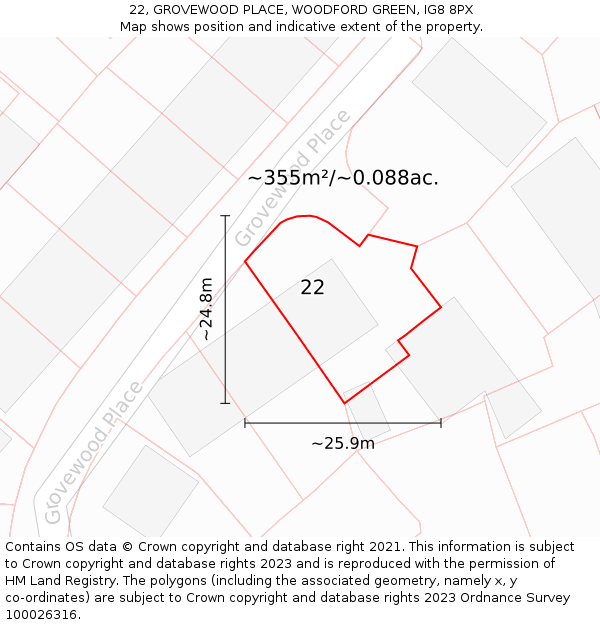 22, GROVEWOOD PLACE, WOODFORD GREEN, IG8 8PX: Plot and title map
