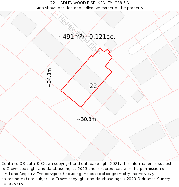 22, HADLEY WOOD RISE, KENLEY, CR8 5LY: Plot and title map