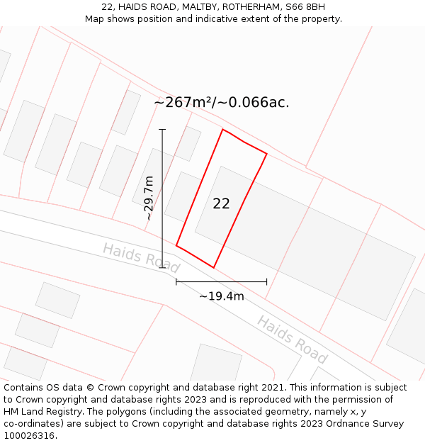 22, HAIDS ROAD, MALTBY, ROTHERHAM, S66 8BH: Plot and title map