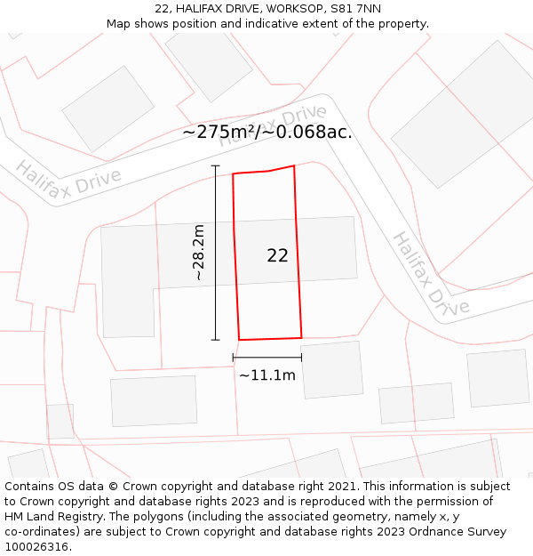 22, HALIFAX DRIVE, WORKSOP, S81 7NN: Plot and title map