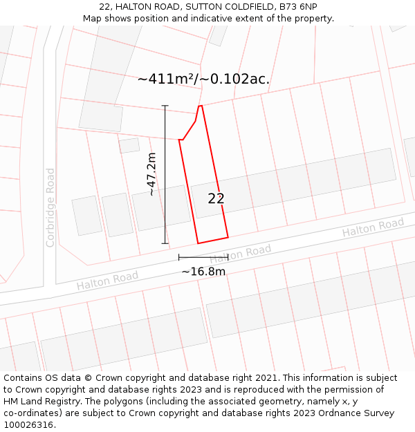 22, HALTON ROAD, SUTTON COLDFIELD, B73 6NP: Plot and title map