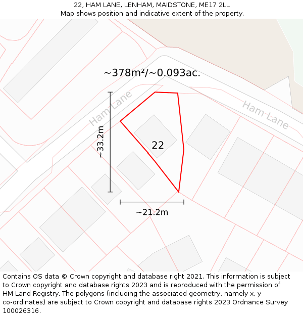 22, HAM LANE, LENHAM, MAIDSTONE, ME17 2LL: Plot and title map