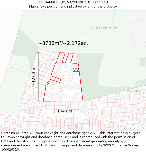 22, HAMBLE WAY, MACCLESFIELD, SK10 3RN: Plot and title map