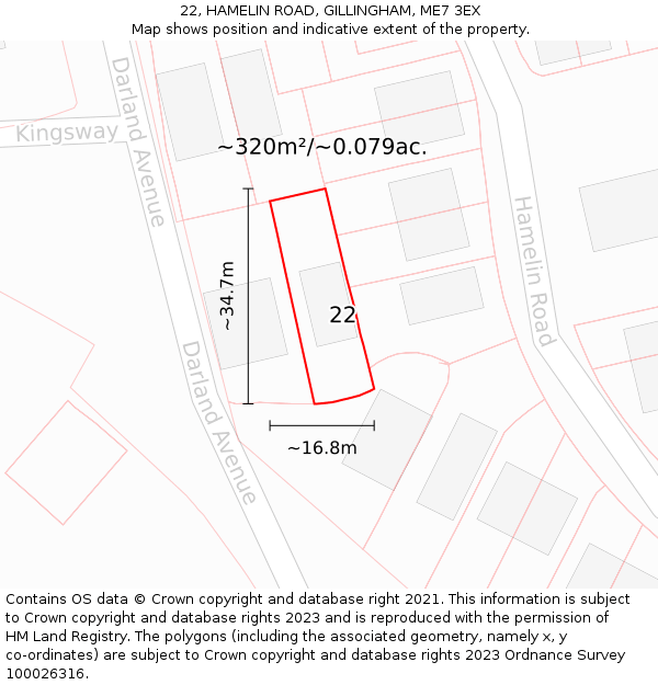 22, HAMELIN ROAD, GILLINGHAM, ME7 3EX: Plot and title map