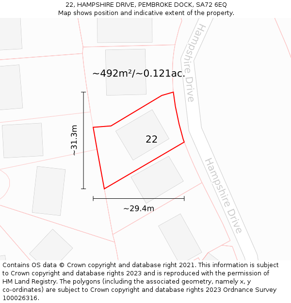 22, HAMPSHIRE DRIVE, PEMBROKE DOCK, SA72 6EQ: Plot and title map