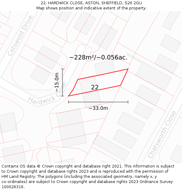 22, HARDWICK CLOSE, ASTON, SHEFFIELD, S26 2GU: Plot and title map