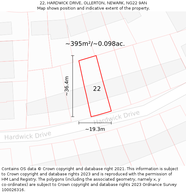 22, HARDWICK DRIVE, OLLERTON, NEWARK, NG22 9AN: Plot and title map