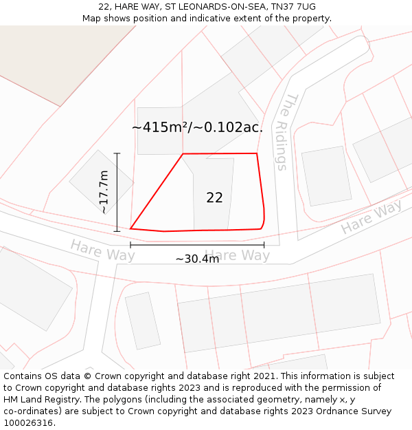 22, HARE WAY, ST LEONARDS-ON-SEA, TN37 7UG: Plot and title map