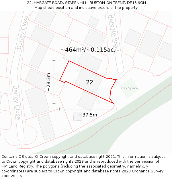 22, HARGATE ROAD, STAPENHILL, BURTON-ON-TRENT, DE15 9GH: Plot and title map