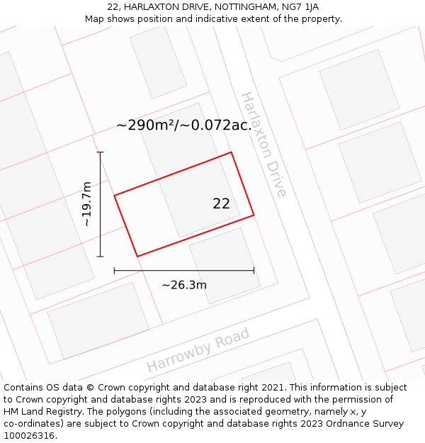 22, HARLAXTON DRIVE, NOTTINGHAM, NG7 1JA: Plot and title map
