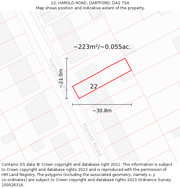 22, HAROLD ROAD, DARTFORD, DA2 7SA: Plot and title map