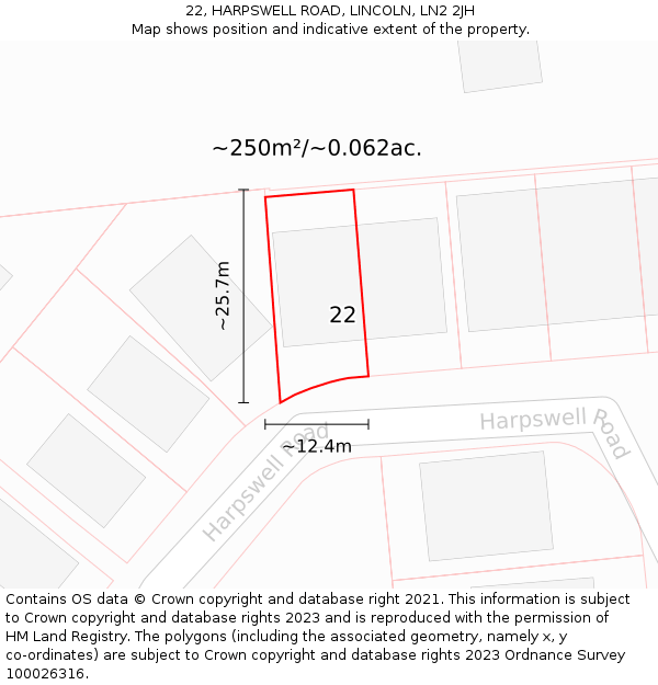 22, HARPSWELL ROAD, LINCOLN, LN2 2JH: Plot and title map