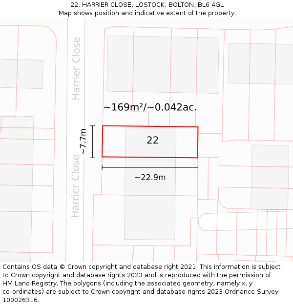 22, HARRIER CLOSE, LOSTOCK, BOLTON, BL6 4GL: Plot and title map