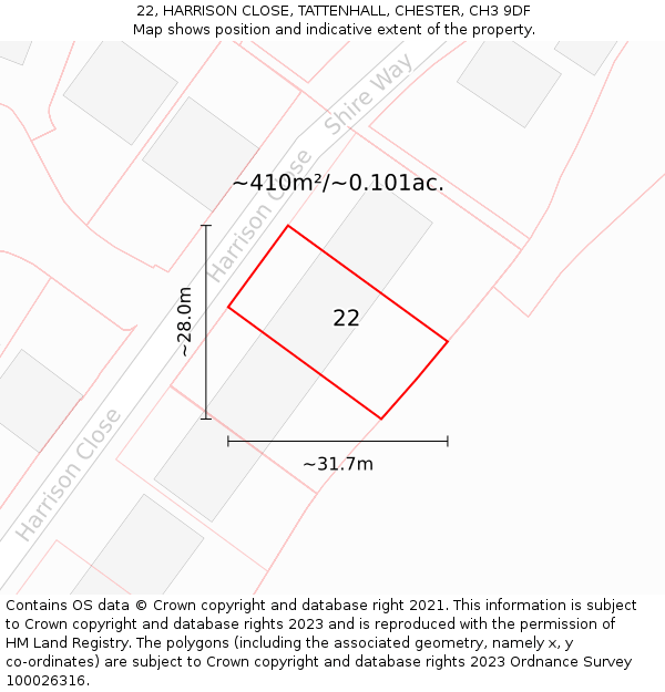 22, HARRISON CLOSE, TATTENHALL, CHESTER, CH3 9DF: Plot and title map