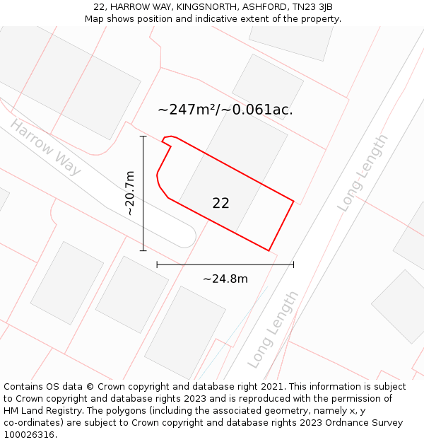 22, HARROW WAY, KINGSNORTH, ASHFORD, TN23 3JB: Plot and title map