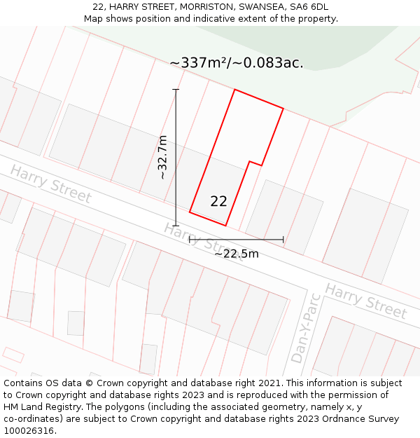 22, HARRY STREET, MORRISTON, SWANSEA, SA6 6DL: Plot and title map