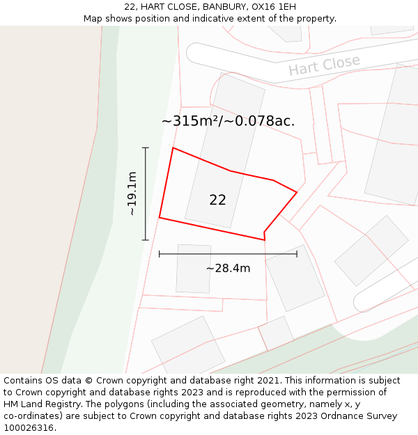 22, HART CLOSE, BANBURY, OX16 1EH: Plot and title map