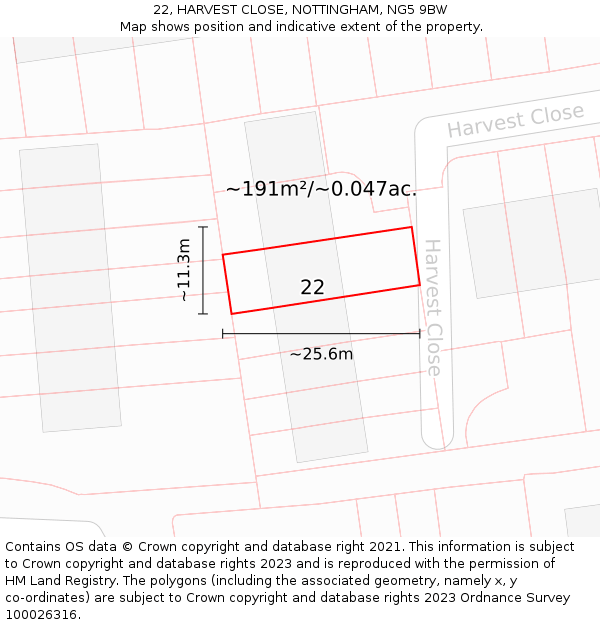 22, HARVEST CLOSE, NOTTINGHAM, NG5 9BW: Plot and title map