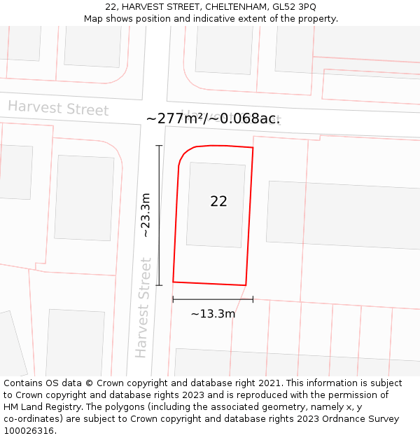 22, HARVEST STREET, CHELTENHAM, GL52 3PQ: Plot and title map