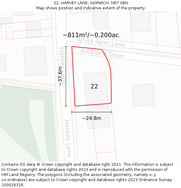 22, HARVEY LANE, NORWICH, NR7 0BN: Plot and title map