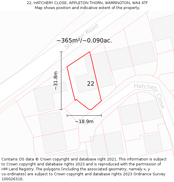 22, HATCHERY CLOSE, APPLETON THORN, WARRINGTON, WA4 4TF: Plot and title map
