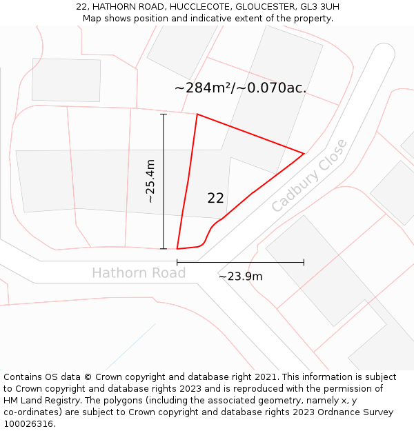 22, HATHORN ROAD, HUCCLECOTE, GLOUCESTER, GL3 3UH: Plot and title map