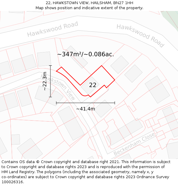 22, HAWKSTOWN VIEW, HAILSHAM, BN27 1HH: Plot and title map