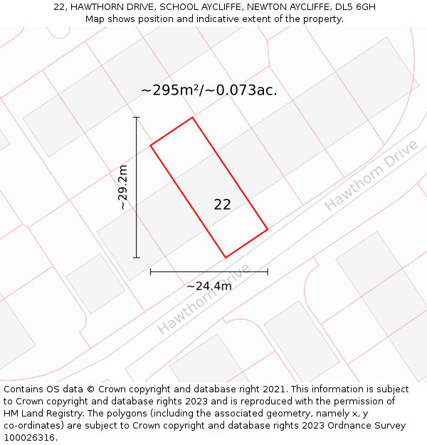 22, HAWTHORN DRIVE, SCHOOL AYCLIFFE, NEWTON AYCLIFFE, DL5 6GH: Plot and title map