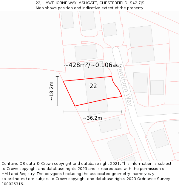 22, HAWTHORNE WAY, ASHGATE, CHESTERFIELD, S42 7JS: Plot and title map