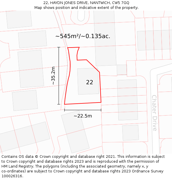 22, HAYDN JONES DRIVE, NANTWICH, CW5 7GQ: Plot and title map