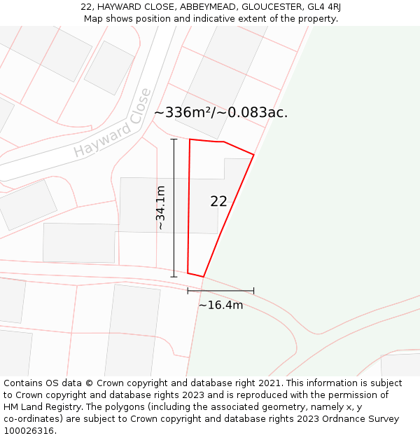 22, HAYWARD CLOSE, ABBEYMEAD, GLOUCESTER, GL4 4RJ: Plot and title map