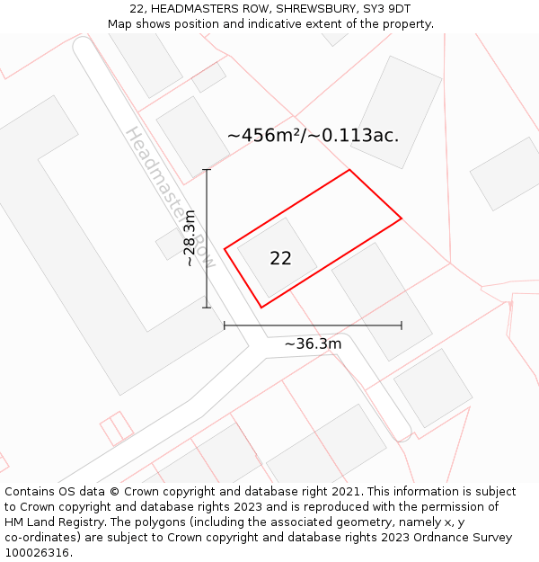 22, HEADMASTERS ROW, SHREWSBURY, SY3 9DT: Plot and title map