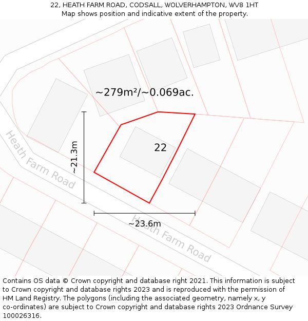 22, HEATH FARM ROAD, CODSALL, WOLVERHAMPTON, WV8 1HT: Plot and title map