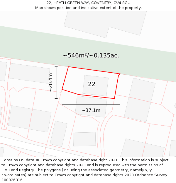 22, HEATH GREEN WAY, COVENTRY, CV4 8GU: Plot and title map