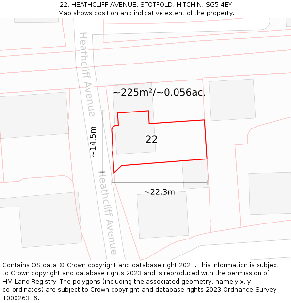 22, HEATHCLIFF AVENUE, STOTFOLD, HITCHIN, SG5 4EY: Plot and title map