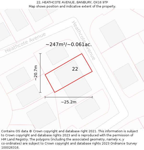 22, HEATHCOTE AVENUE, BANBURY, OX16 9TP: Plot and title map