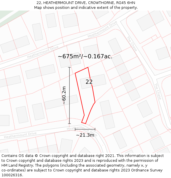 22, HEATHERMOUNT DRIVE, CROWTHORNE, RG45 6HN: Plot and title map