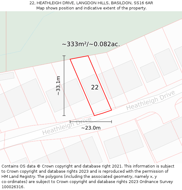 22, HEATHLEIGH DRIVE, LANGDON HILLS, BASILDON, SS16 6AR: Plot and title map