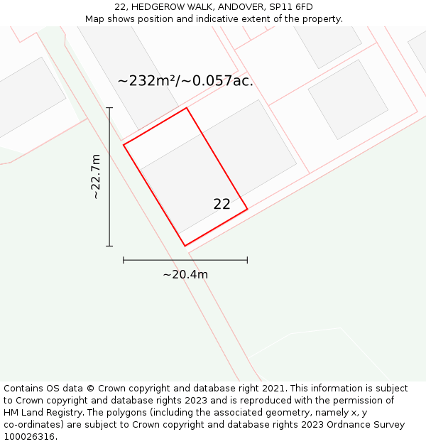 22, HEDGEROW WALK, ANDOVER, SP11 6FD: Plot and title map