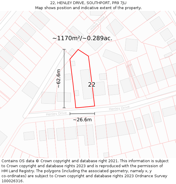 22, HENLEY DRIVE, SOUTHPORT, PR9 7JU: Plot and title map